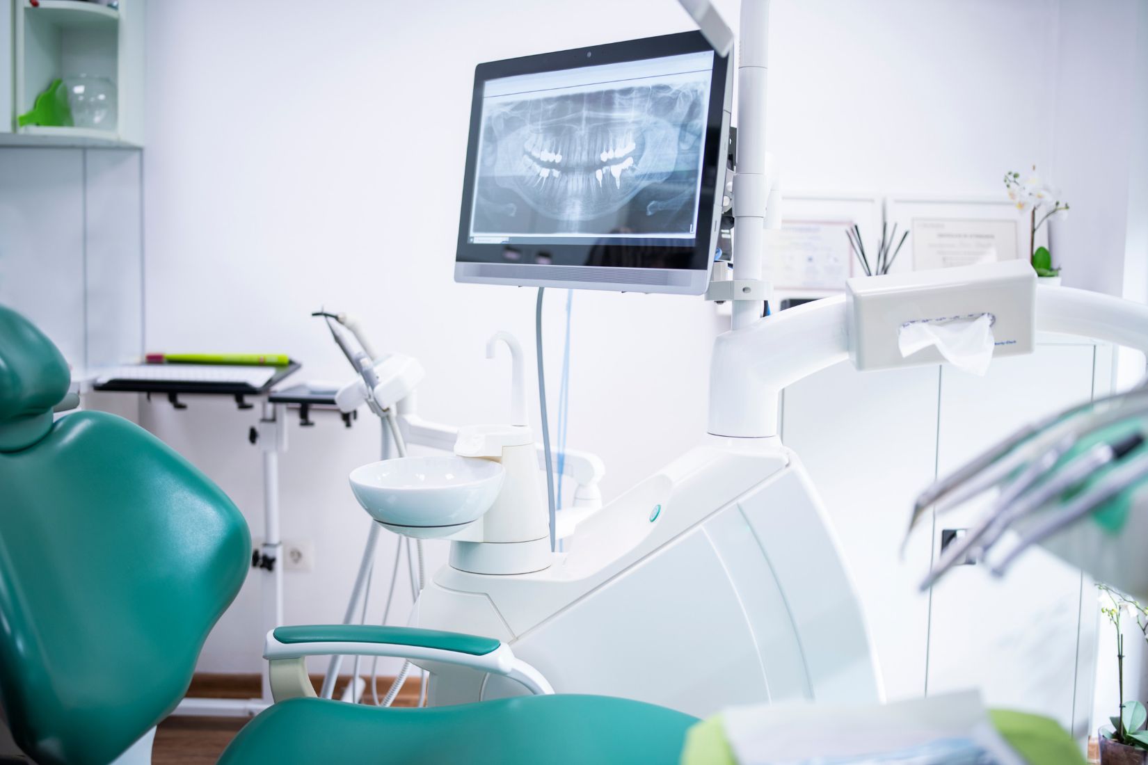 Diş, diş eti ve ağız dokularının klinik muayene sırasında ayrıntılı olarak değerlendirilmesini gösteren dental görsel.