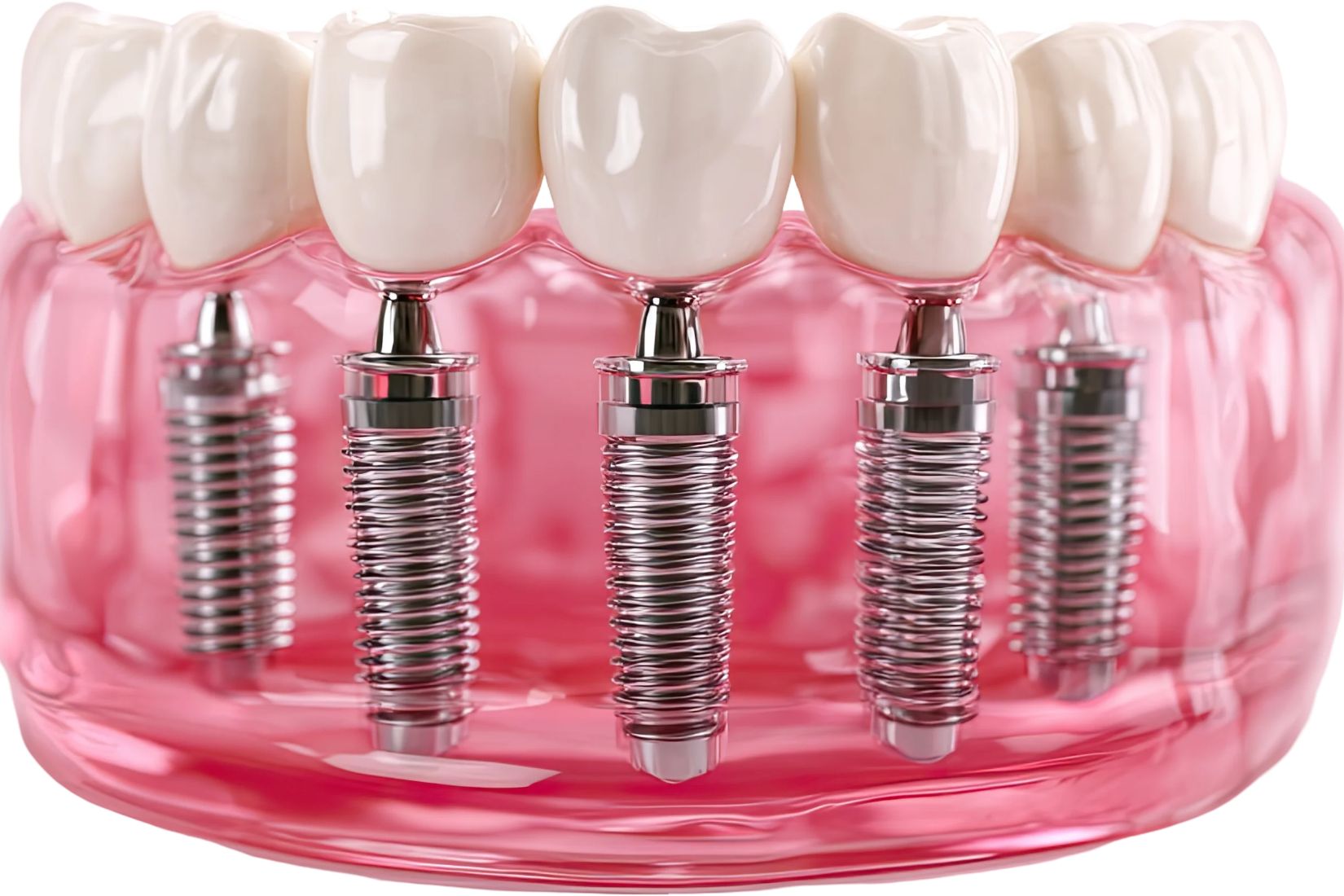 Eksik diş bölgesine dental implant yerleştirilmesi ve implant üstü protezin çene kemiğiyle ilişkisinin gösterildiği tıbbi çizim.